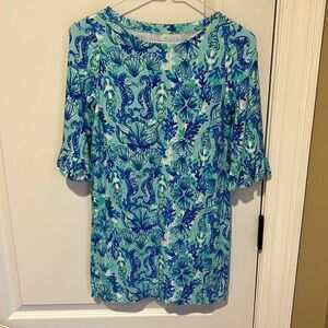 New Lilly Pulitzer UPF 50 Girls Mini Sophie Ruffle Dress Seeing Double Dress